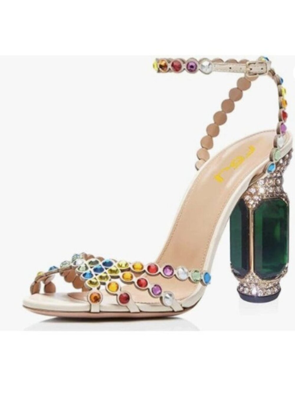 FSJ Women Open Almond Toe Ankle Strap Sandals Chunky High Heel Rhinestone Pumps